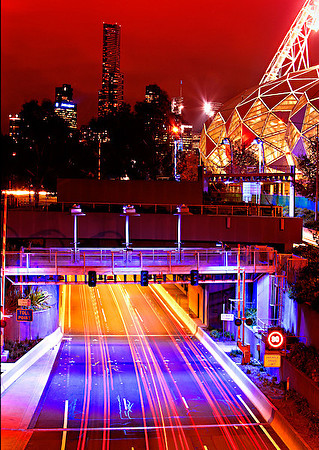 Domain Tunnel entrance at night with AAMI Stadium