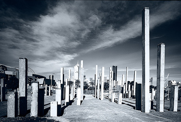 Concrete pylons at construction site