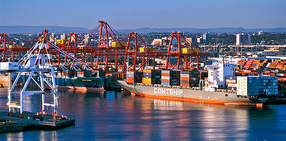 Container ships at Port of Melbourne