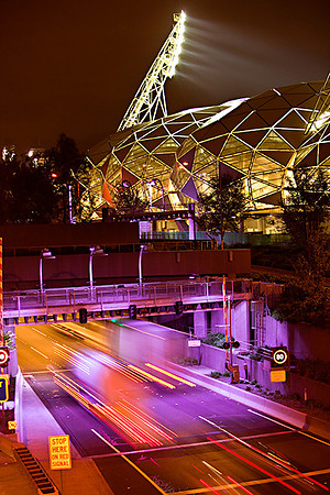 Domain Tunnel entrance at night with AAMI Stadium
